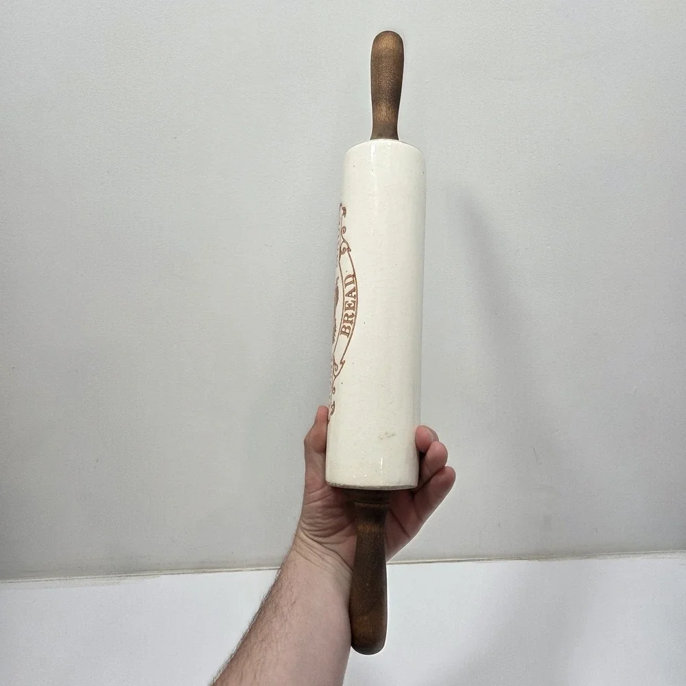 Golden Grain Ceramic Rolling Pin Advertising‎ With Wooden Handle